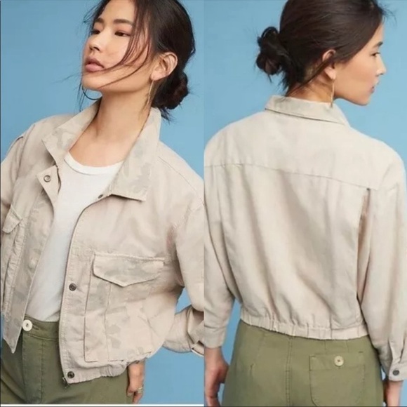 Anthropologie Hei Hei Ronan Linen cropped camo jacket - Picture 1 of 5